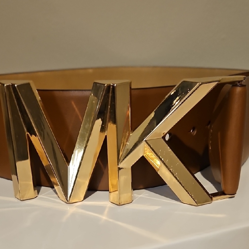 Michael Kors Brown Belt with Gold Logo Buckle